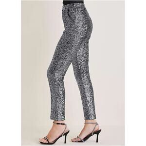 NEW VENUS Allover Sequin Straight Leg Sparkle Black and Silver Pants, Size 4
